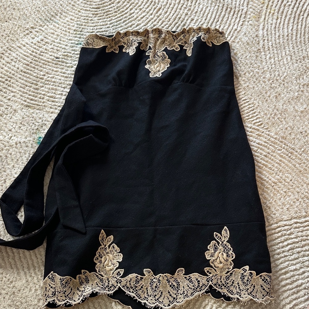 RED Valentino Black Mini Dress with Cream Lace Trim